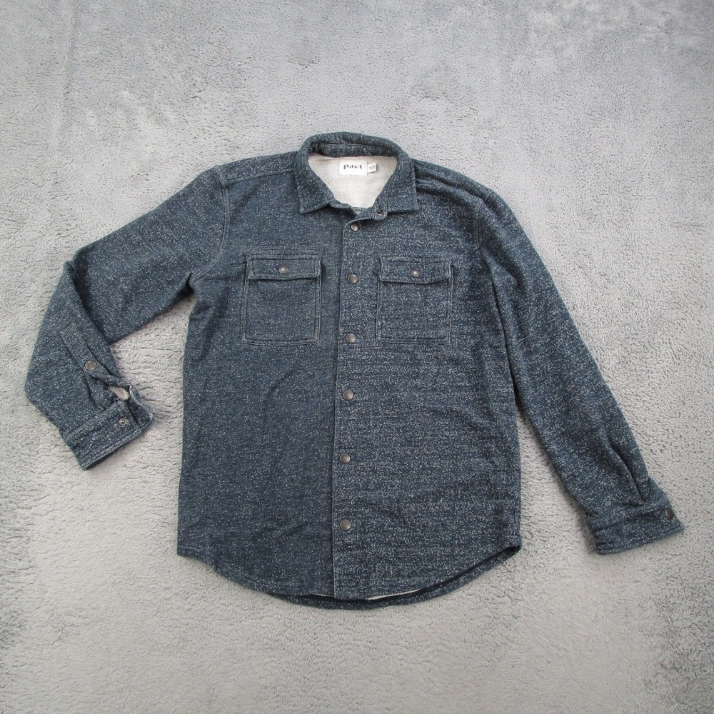Pact Mens Organic Cotton Snap Front Shirt Jacket Blue Marl Medium Shacket